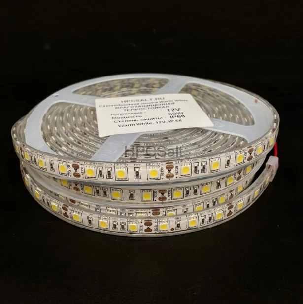 Светодиодная лента термостойкая для бани и сауны Warm White 10м, 12v
